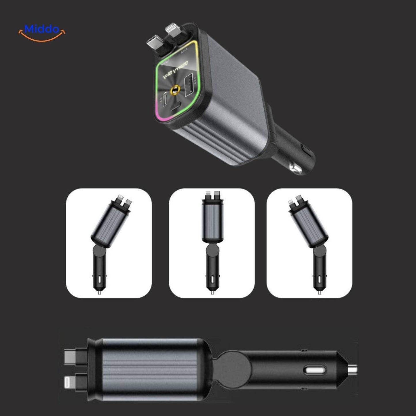 VoltDrive™ Starlight Edition – 4-i-1 billaddare med blixtsnabb 120W laddning