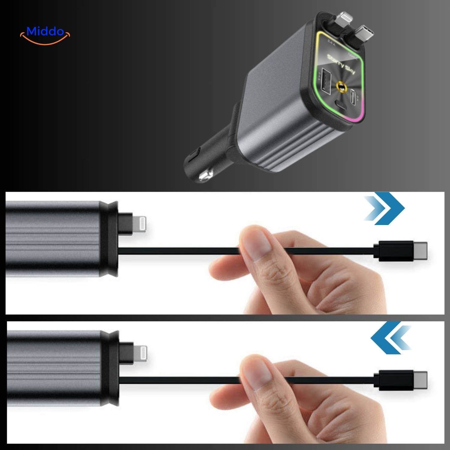 VoltDrive™ Starlight Edition – 4-i-1 billaddare med blixtsnabb 120W laddning