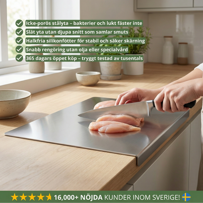StålRen™ | Hygienisk & Bakterietålig Skärbräda i Rostfritt Stål