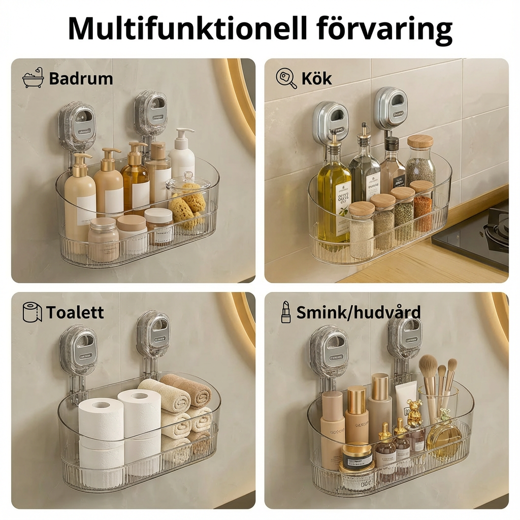 VäggFäst™ | Borrfri & Självhäftande Vägghylla för Kök och Badrum