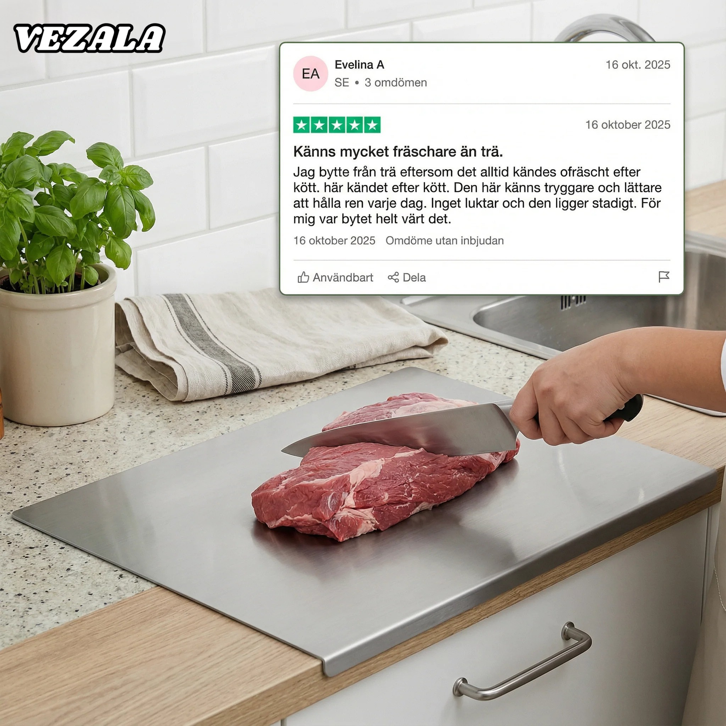 StålRen™ | Hygienisk & Bakterietålig Skärbräda i Rostfritt Stål