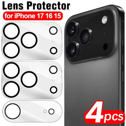 4Pcs Camera Lens Protectors Glass For iPhone 17 Pro Max 14 15 16 Plus 17 Air 13 12 Mini 11 Protective Film For iPhone 17 Pro Max