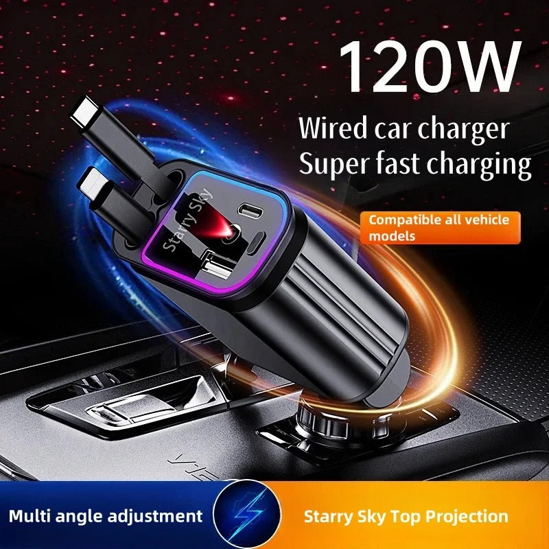 VoltDrive™ Starlight Edition – 4-i-1 billaddare med blixtsnabb 120W laddning